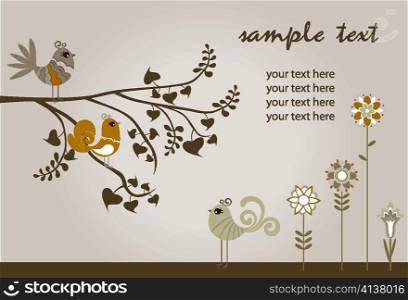 vector spring floral background with birds