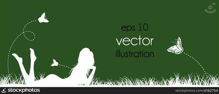 vector spring floral background with girl