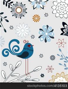 vector spring floral illustration with bird