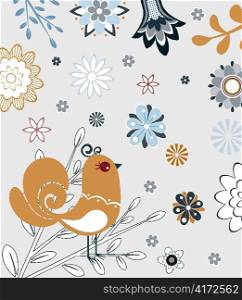 vector spring floral illustration with bird