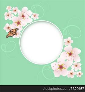 vector spring greeting card with cherry flowers