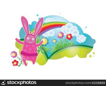 vector spring illustration with floral and rabbit
