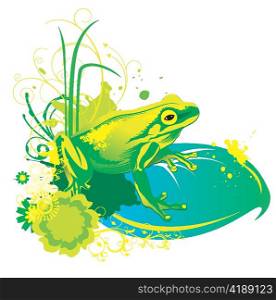 vector spring illustration with frog