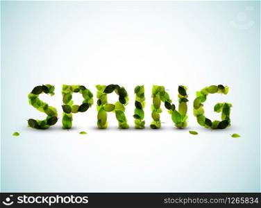 Vector spring lettering illustration made from fresh green leafs
