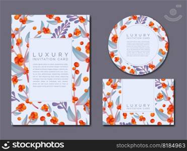 Vector Spring or Summer Floral Drawing Pattern Luxury Invitation Card or Poster. Neon Green and Vibrant Orange and Red.