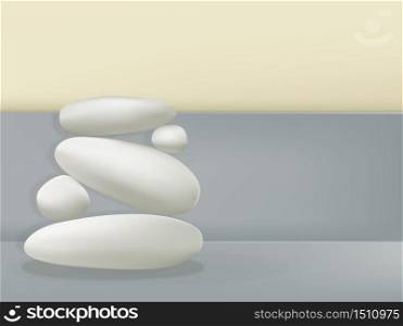 Vector Stacked Stones Pastel Background for Skincare, Beauty, Body Care & Organic or Natural Food Product Display. Landscape.