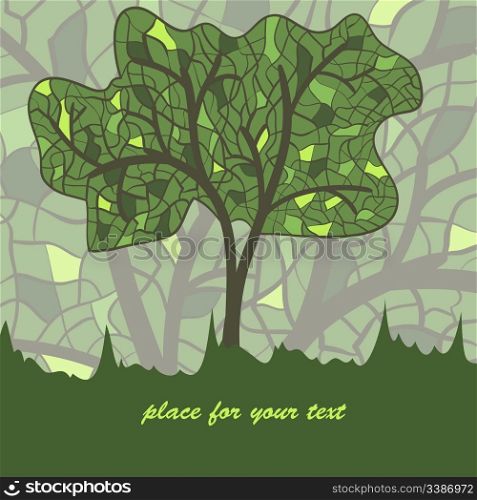 vector stained glass stylezed summer tree with place for your text