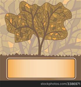 vector stained glass stylized autumn tree with frame for your text