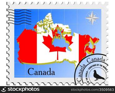 Vector stamp with the image maps of Canada