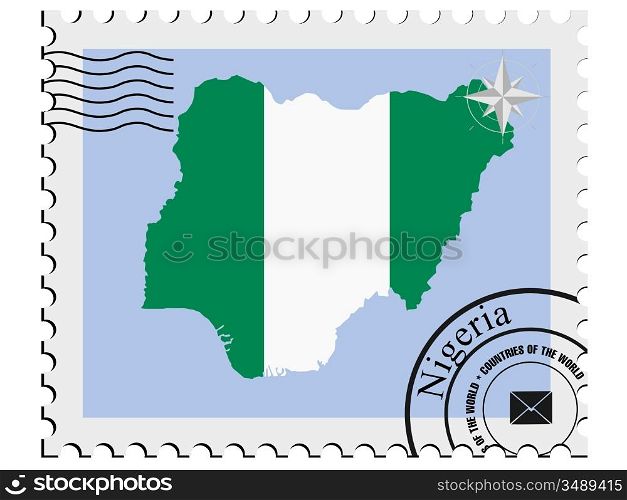 Vector stamp with the image maps of Nigeria