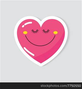 Vector sticker pink heart with a cute face. A symbol of love and Valentines Day.. Vector sticker pink heart.