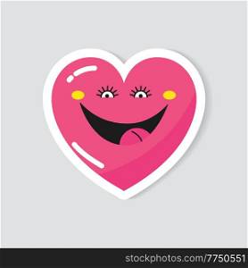 Vector sticker pink heart with a cute face. A symbol of love and Valentines Day.. Vector sticker pink heart.