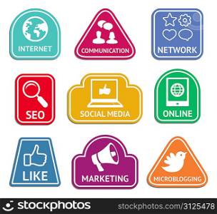 Vector stickers with social media and internet marketing icons - web concept