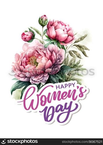 Vector stock flower illustration, Pink peony on a white background. Watercolor style. Women’s day greeting card Vector stock flower illustration, Pink peony on a white background. Watercolor style