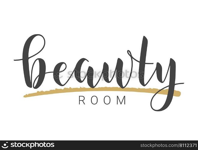 Vector Stock Illustration. Handwritten Lettering of Beauty Room. Template for Banner, Card, Label, Postcard, Poster, Sticker, Print or Web Product. Objects Isolated on White Background.. Handwritten Lettering of Beauty Room. Vector Illustration.