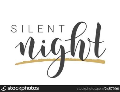 Vector Stock Illustration. Handwritten Lettering of Silent Night. Template for Banner, Postcard, Poster, Print, Sticker or Web Product. Objects Isolated on Black Chalkboard.. Handwritten Lettering of Silent Night. Vector Stock Illustration.