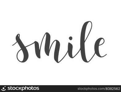 Vector Stock Illustration. Handwritten Lettering of Smile. Template for Banner, Card, Label, Postcard, Poster, Sticker, Print or Web Product. Objects Isolated on White Background.. Handwritten Lettering of Smile. Vector Illustration.
