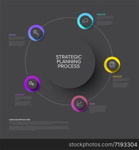Vector Strategic planning process diagram with buttons and dark background. Vector Strategic planning process diagram concept - dark