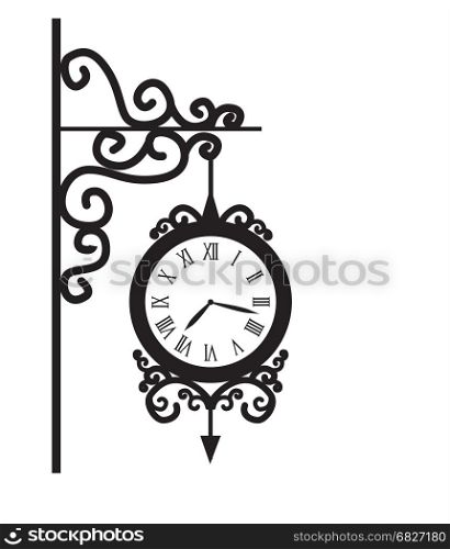 Vector street clock. Vector illustration of street clock. Decoration clock with space for text