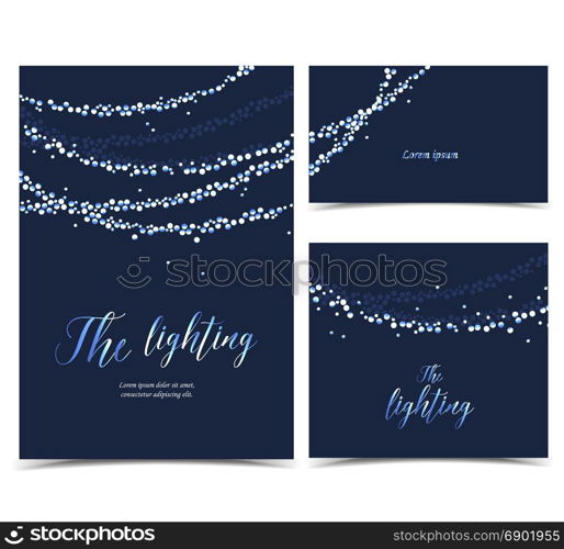 Vector string lights. Vector illustration lights on a blue background. String Lights. Set of banners of various sizes