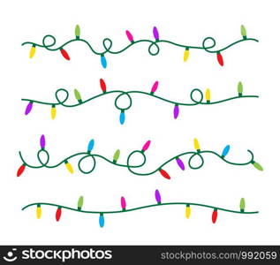 vector strings of christmas light lamps. decorative background with electric lights drawing. winter xmas background decoration for happy new year and merry christmas illustrations