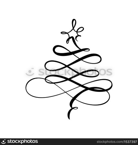 Vector stylized logo, scribbled Christmas tree with star on top. Xmas element of design for greeting card, banner, poster.. Vector stylized logo, scribbled Christmas tree with star on top. Xmas element of design for greeting card, banner, poster