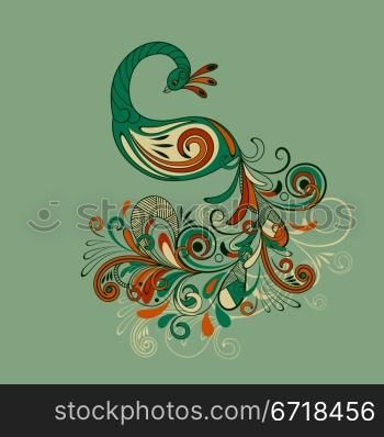 vector stylized peacock with detaoled tail