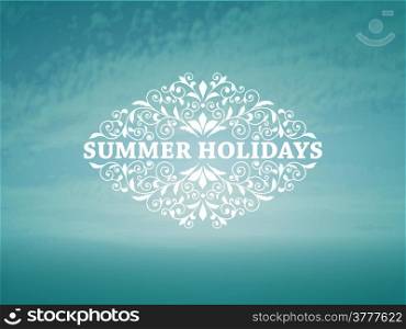 Vector Summer Background with blue sky and sea, Vintage frame for your text, example with Chaparral Pro Bold font