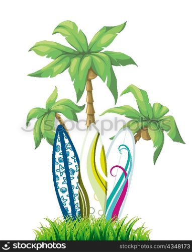 vector summer background with surf boards