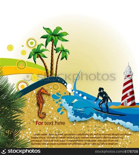 vector summer background with surfer