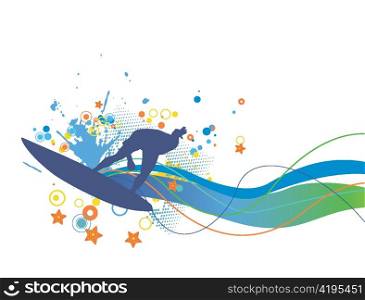vector summer background with surfer