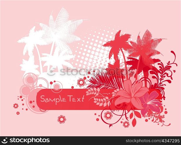 vector summer floral frame with palm trees