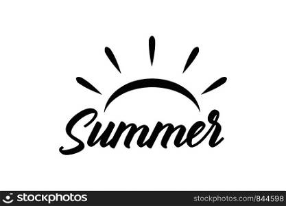Vector summer icon with sun and sunburst hot season sign lettering. EPS 10. Vector summer icon with sun and sunburst hot season sign lettering.