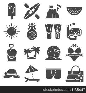 Vector Summer icons gray set on white background