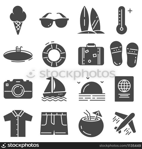 Vector Summer icons gray set on white background