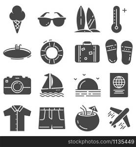 Vector Summer icons gray set on white background