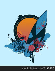 vector summer illustration with surfboard