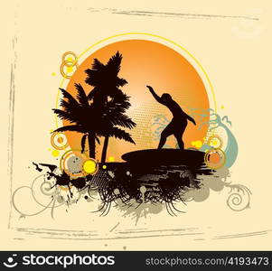 vector summer illustration with surfer