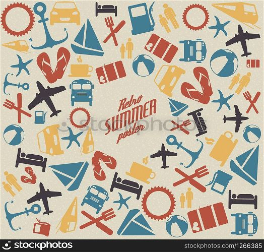 Vector summer pattern / background with the sun and summer icons