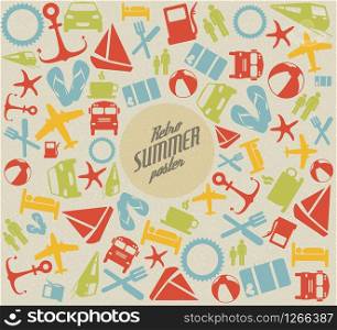 Vector summer pattern / background with the sun and summer icons