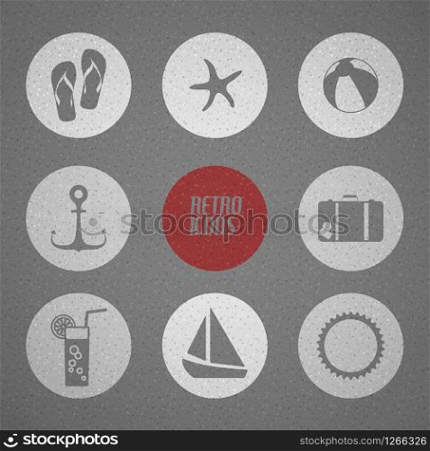 Vector summer poster made from icons - retro black and white version