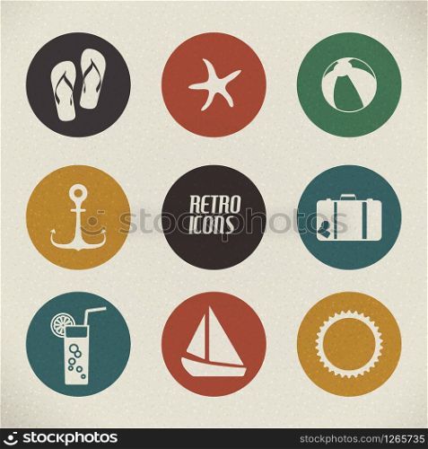 Vector summer poster made from icons - retro color version