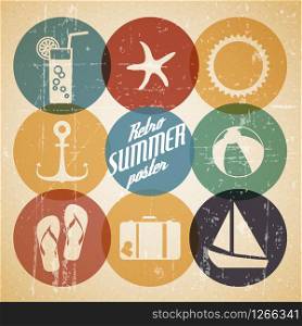 Vector summer poster made from icons - retro color version