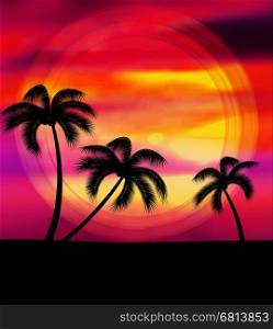 Vector summer vacation. Vector background summer vacation with sunset and palm trees
