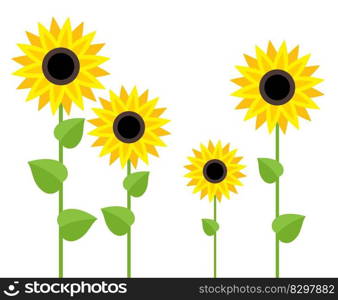 vector sunflower symbols isolated on white background. summer garden flat illustration. group of flowering sunflowers