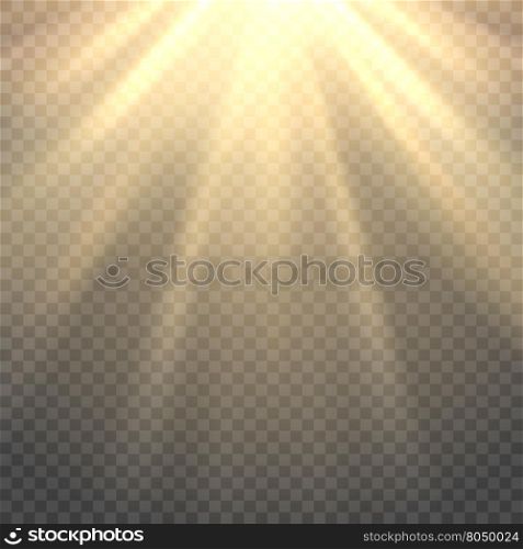 Vector sunlight on transparent background. Vector sunlight. Sun beams or sun rays on transparent background