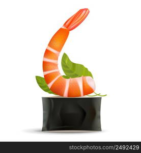 Vector Sushi. Shrimp and green leaves on roll