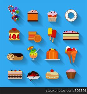Vector Sweets and Candies flat icons with shadows. Sweets flat icons