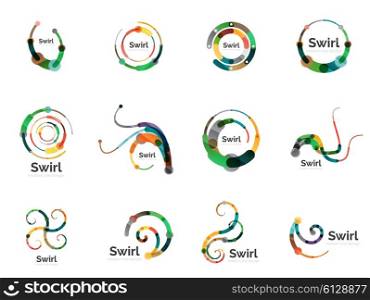 Vector swirl circle logo set, linear flat icons