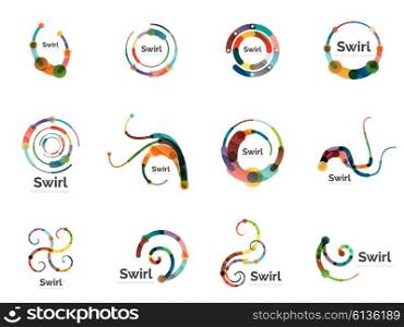 Vector swirl circle logo set, linear flat icons